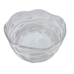 Vintage Clear Heavy Glass 8 in Round Serving Bowl Wavy Edge Centerpiece Decor